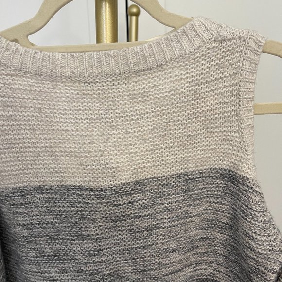 Rebecca Minkoff Page V Neck Cold Shoulder Knit Sweater, Grey Ombré, Size XS - Picture 9 of 9
